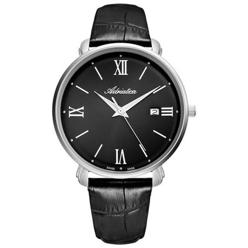 Adriatica muški vintage crni srebrni elegantni ručni sat sa crnim kožnim kaišem Slike