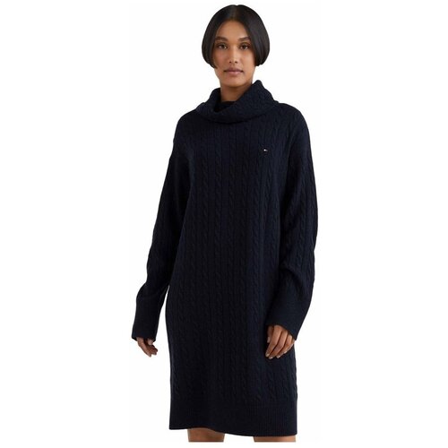 Tommy Hilfiger Softwool Cable Rollnk Dress Crna Slike