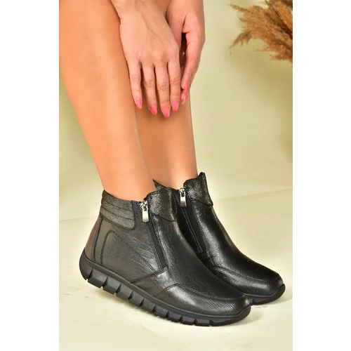 Fox Shoes Black Genuine Leather Comfort Orthopedic Sole Women Boots