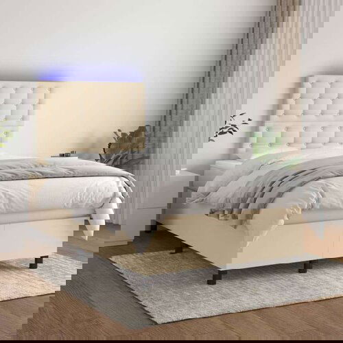  Box spring postelja z vzmetnico LED krem 120x200 cm blago, (20901042) Slike