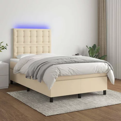  Box spring postelja z vzmetnico LED krem 120x200 cm blago, (20901042)