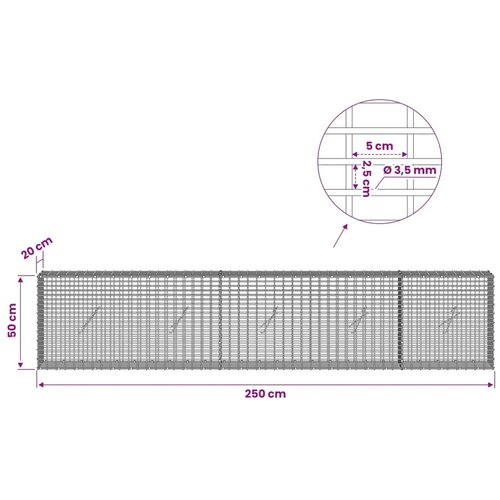  Gabion s žicom debljine 3 5 mm i mrežom 5x2 5 cm 250x20x50 cm - 20 cm 50 cm 250 cm Slike