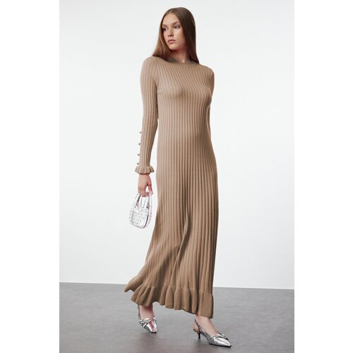 Trendyol Beige Frilled Skirt Rib Knit Dress Cene