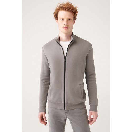 Avva Men's Gray High Neck Zippered Standard Fit Normal Cut Knitwear Cardigan Slike