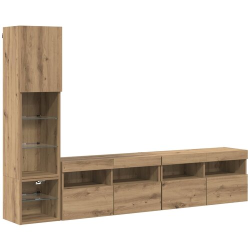 vidaXL TV zidna enota z LED lučmi 4 pcs Umetni hrast Konstruiran les, (5000132629) Cene