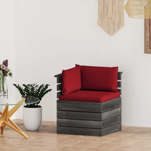 vidaXL Vrtni kotni kavč iz palet z blazinami borovina