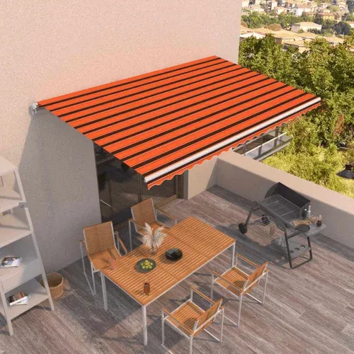 vidaXL Ročno zložljiva tenda 500x350 cm oranžna in rjava