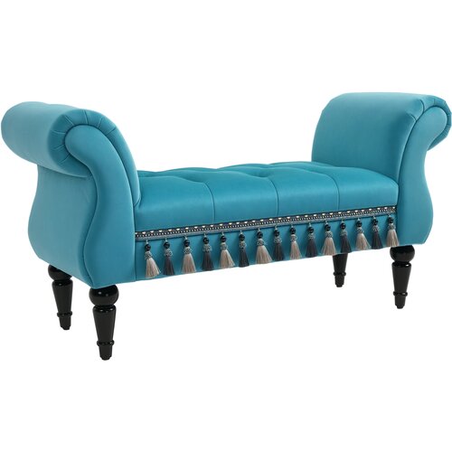 HOMCOM oblazinjena klop žamet, les, pena 117D x 40&Scaron; x 58V cm modra, (5000242614) Cene