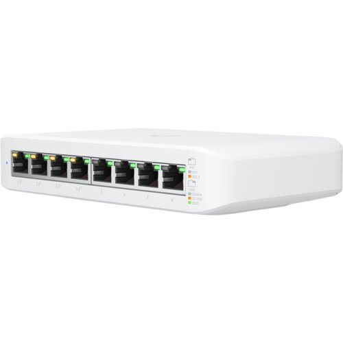 Ubiquiti Lite 8 PoE; (4) GbE PoE+, (4) GbE ports; 52W total PoE availability; Wall mountable. Slike
