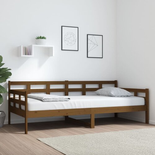 VidaXL Dnevna postelja medeno rjava trdna borovina 90x200 cm Slike
