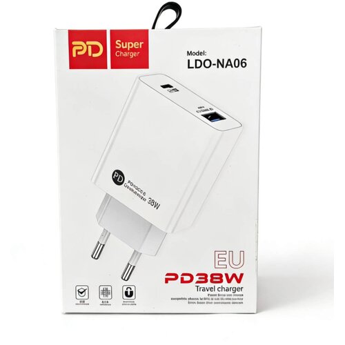 P-D Brzi USB punjač za telefon, 38 W, USB + Type-C, EU adapter, Beli Cene