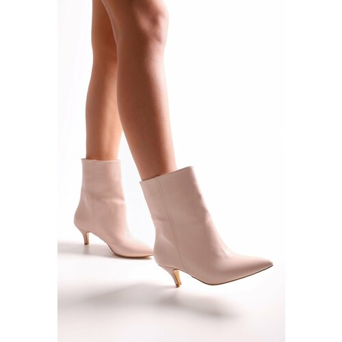 Shoeberry Women's Kerry Beige Skin Short Heel Boots Beige Skin Cene