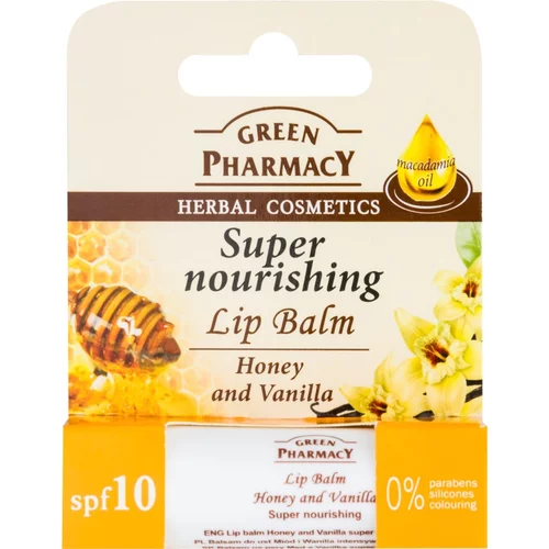Green Pharmacy Lip Care hranilni balzam za ustnice SPF 10 brez silikonov, parabenov in barvil 3.6 g
