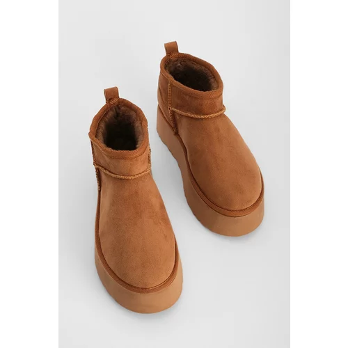Marjin Women's Thick Insole Shearling Ankle Boots Tafsa Tan Tan Suede