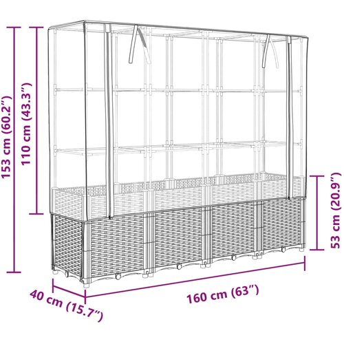  Povi&amp;scaron;ena gredica s pokrovom za staklenik 160 x 40 x 153 cm Slike