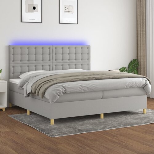 The Living Store Box spring postelja z vzmetnico LED sv. siva 200x200 cm blago - Box Spring Postelja, (21515402) Cene