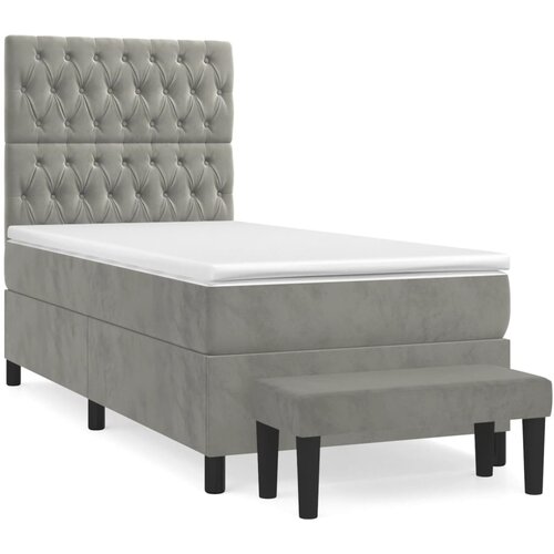 VidaXL Box spring postelja z vzmetnico svetlo siv 90x190 cm žamet, (20790349) Slike