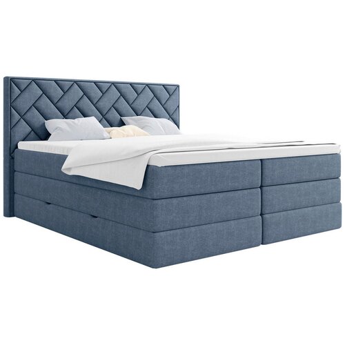 MID.YOU POSTELJA BOXSPRING 140 cm x 200 cm , tekstil, leseni material temno modra Cene