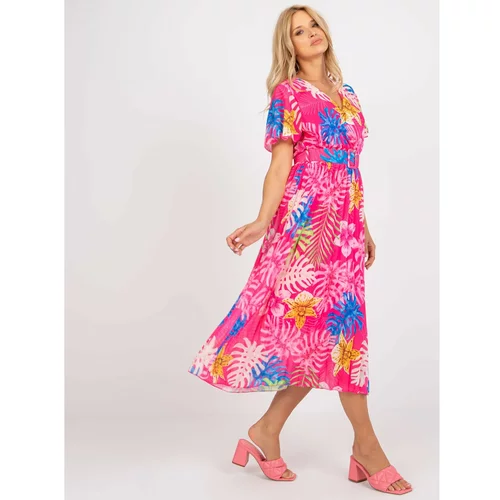 Fashion Hunters Pink pleated midi dress with tropical prints