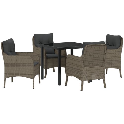 VidaXL Set od 5 komada vrtne blagovaonske garniture s jastučićima siva poli ratan Slike
