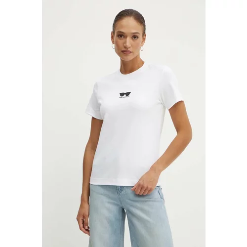Karl Lagerfeld Bombažna kratka majica ženska, bela barva, 245W1717
