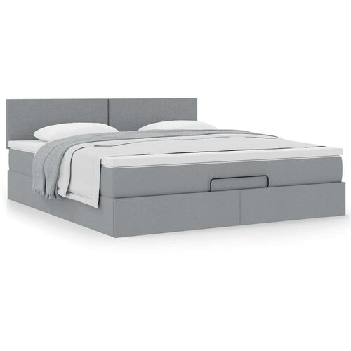  Otomanski krevet s madracem svijetlosivi 180x200cm od tkanine Slike