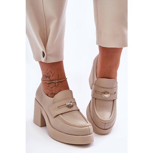 LEMAR Women&amp;#039;s Leather Half-Boots on Heel Beige Dunadia Slike