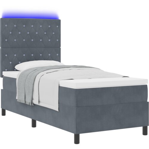 VidaXL Box Spring Krevet s Madracem &amp;amp; LED Tamno Siva 90x190 cm Bar&amp;scaron;un Slike