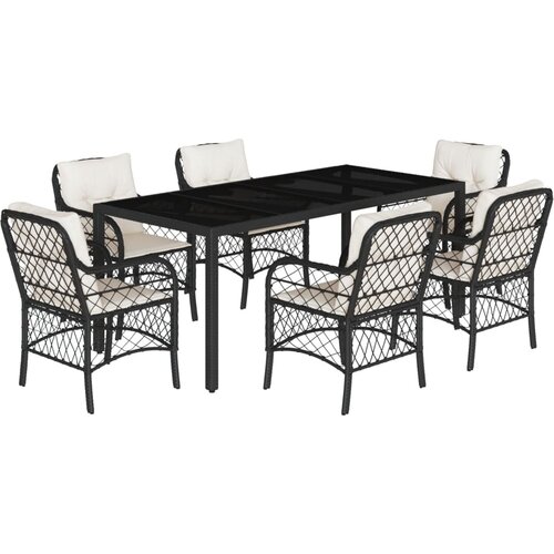  7-dijelni vrtni blagovaonski set s jastucima crni od poliratana Crna 190 cm table length Slike