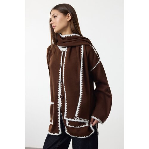 Trendyol Brown Soft Texture Wide Pattern Scarf Beard Detailed Knitwear Cardigan Cijene