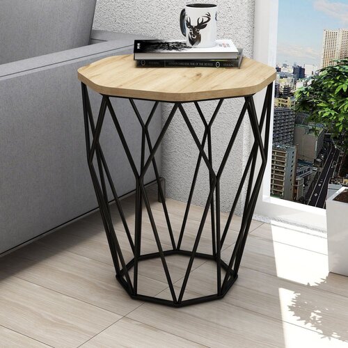 Woody Fashion Sofya - Oak OakBlack Side Table Slike