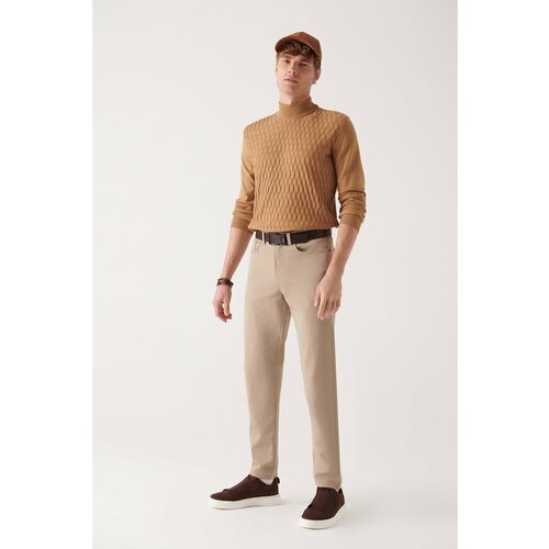 Avva Men's Beige 5 Pocket Cotton Slim Fit Slim Fit Trousers Slike