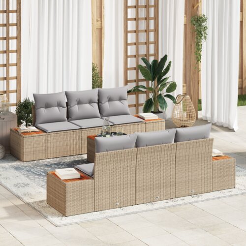 vidaXL 7-dijelni set vrtnih sofa s jastučićima Bež Poli Ratan Akacija Cijene