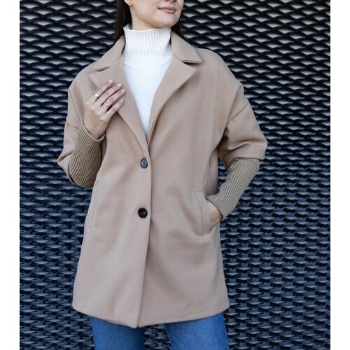 Gemre Light Brown Coat with Sweater Sleeves Sameha Cene