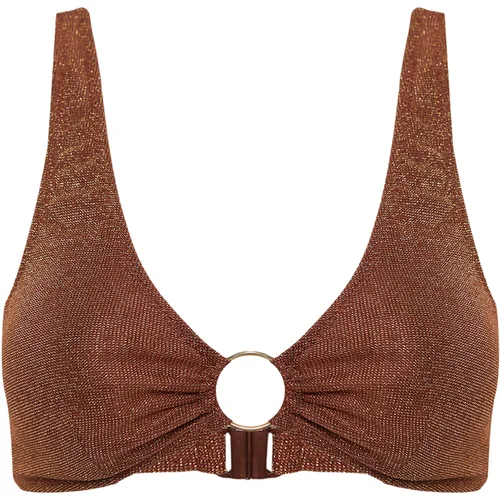 Trendyol Brown Triangle Accessory Silvery Bikini Top