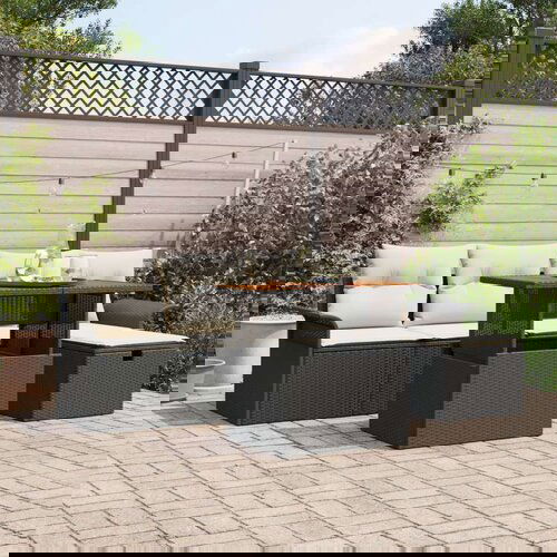  6 kom. set vrtnih sofa s jastučićima crni poli ratan 2-sjed sjedalo za vrt s prostorom za odlaganje i jastučićima crni poli rat Cene