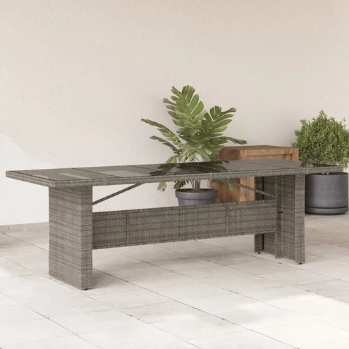 vidaXL Vrtni stol sa staklenom pločom sivi 240x90x75 cm od poliratana