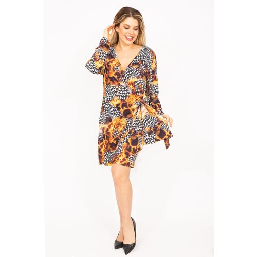 Şans Women&amp;#039;s Plus Size Colorful Waist Buckle Accessorized Closed Wrap Dress Slike