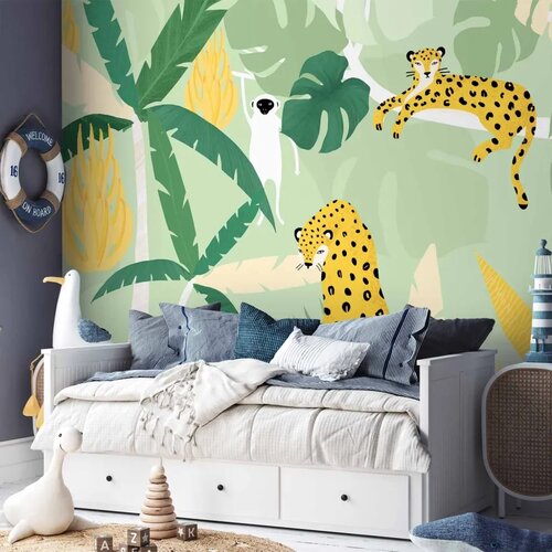  Foto tapeta - Cheetahs in the jungle - landscape with animals in the tropics for children 100x70 Premium Slike