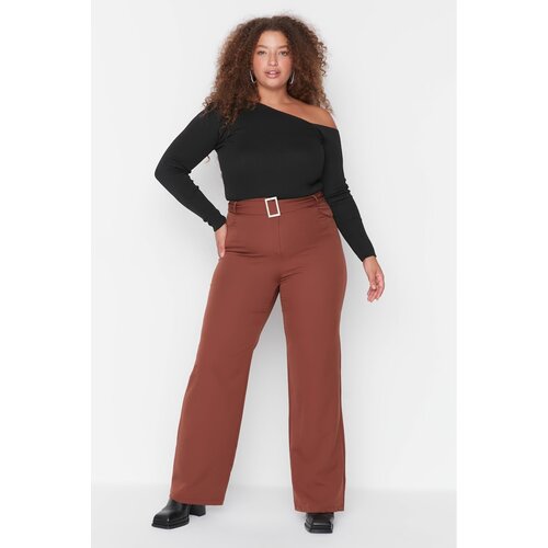 Trendyol Curve Tile Slit Belted Woven Fabric Trousers Slike