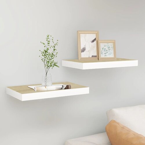  Plutajuće zidne police 2 kom hrast i bijele 40x23x3,8 cm MDF Slike
