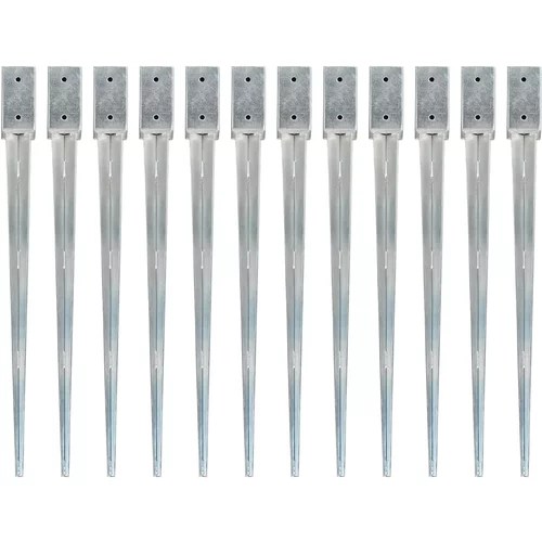 vidaXL šiljci za tlo 12 kom srebrni 7 x 7 x 90 cm od pocinčanog čelika