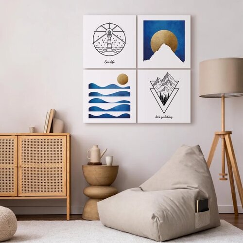  Slika - Sea or Mountains (4 Parts) 80x80 Na talijanskom platnu Slike