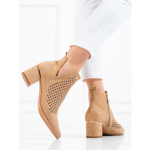 VINCEZA Openwork women&amp;#039;s ankle boots on a low post beige Slike