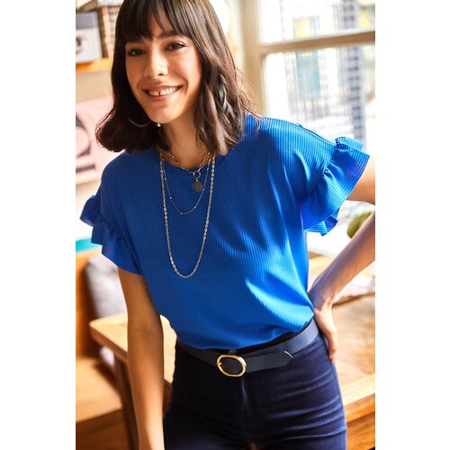 Olalook Women's Saks Blue Sleeve Frilly Camisole T-Shirt Cijene