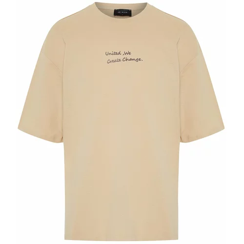 Trendyol Men's Mink Oversize High Pattern Print Technique T-Shirt