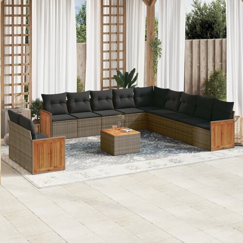 VidaXL 12-dijelni set vrtnih sofa od poliratana s jastucima sivi Slike