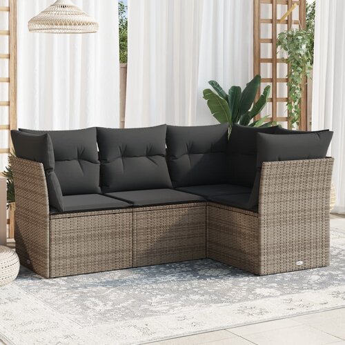 VidaXL 4-dijelni set vrtnih sofa od poliratana s jastucima sivi Slike