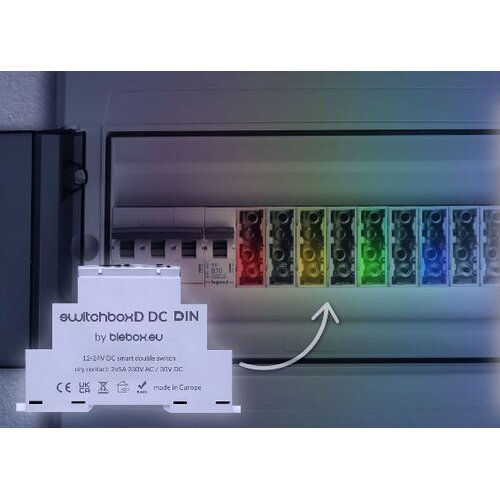 BLEBOX switchBoxD DC DIN - 2-kanalni rele 230V AC / 5-30V DC Slike