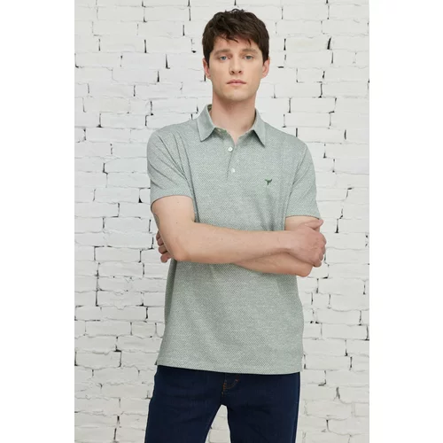 AC&Co / Altınyıldız Classics Men's Khaki White Easy-to-Iron Slim Fit Slim Fit Polo Neck Short Sleeved Jacquard T-Shirt.